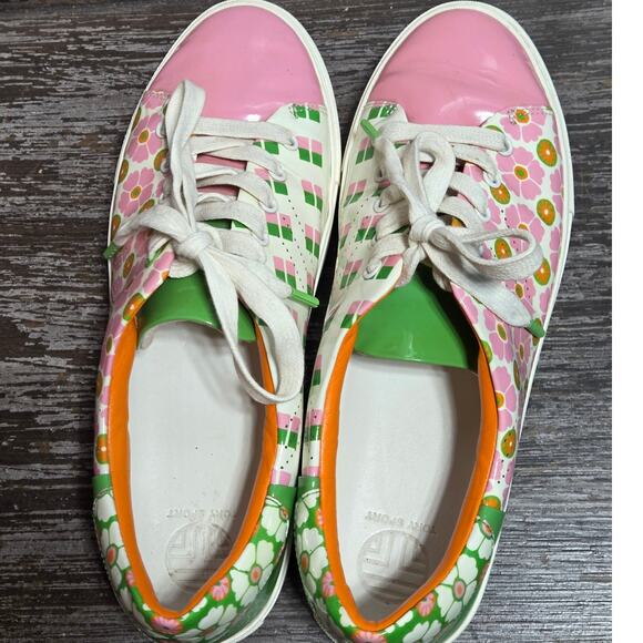Tory Burch Sport Women's Multicolor Patent Leather Floral Golf Sneaker Size 8.5M - Picture 4 of 7